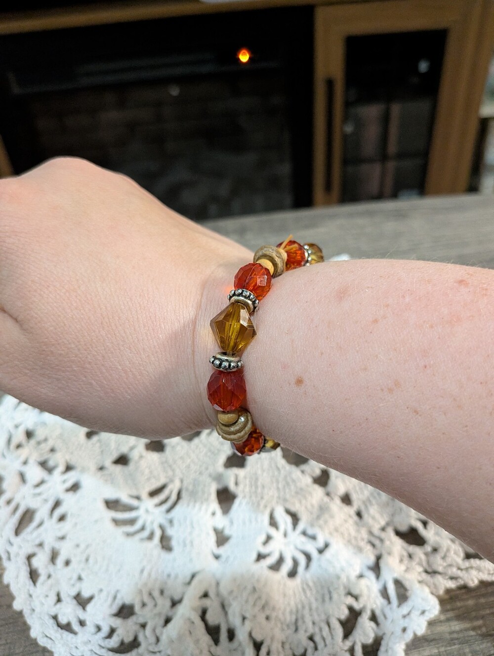 Stretch Bracelet - Orange and Gold Tones